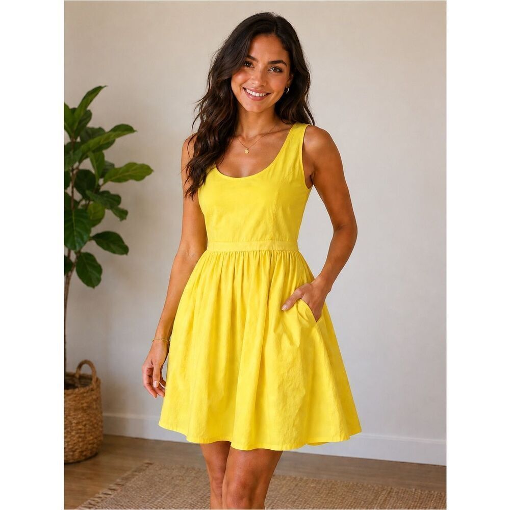 Pink Tartan Yellow Fit & Flare Dress Size 8 Sleeveless Party Dress